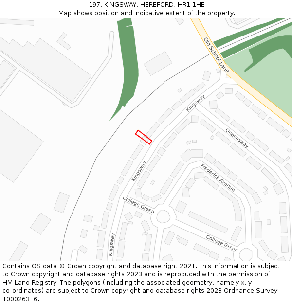 197, KINGSWAY, HEREFORD, HR1 1HE: Location map and indicative extent of plot