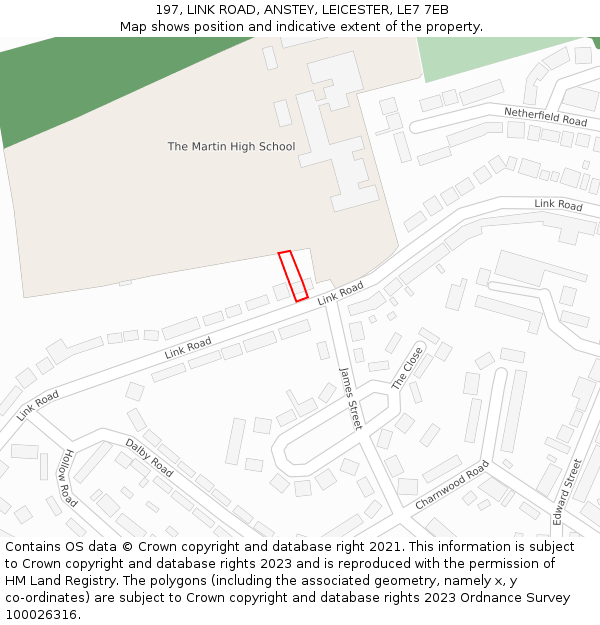 197, LINK ROAD, ANSTEY, LEICESTER, LE7 7EB: Location map and indicative extent of plot
