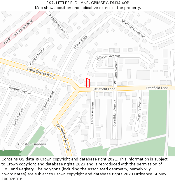 197, LITTLEFIELD LANE, GRIMSBY, DN34 4QP: Location map and indicative extent of plot