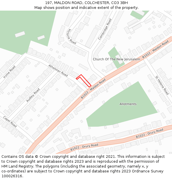 197, MALDON ROAD, COLCHESTER, CO3 3BH: Location map and indicative extent of plot