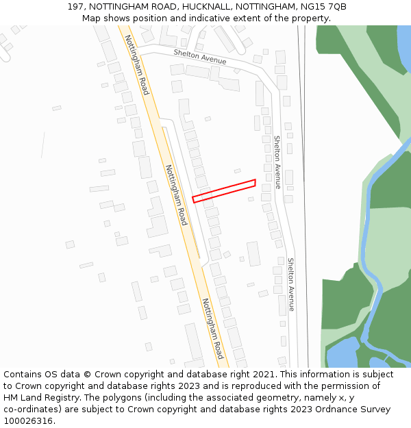 197, NOTTINGHAM ROAD, HUCKNALL, NOTTINGHAM, NG15 7QB: Location map and indicative extent of plot