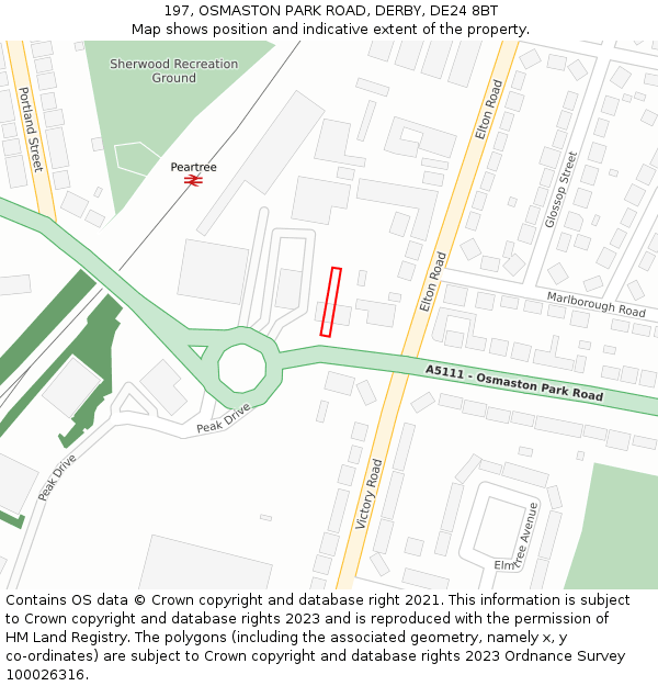 197, OSMASTON PARK ROAD, DERBY, DE24 8BT: Location map and indicative extent of plot