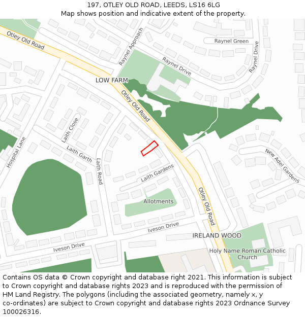 197, OTLEY OLD ROAD, LEEDS, LS16 6LG: Location map and indicative extent of plot