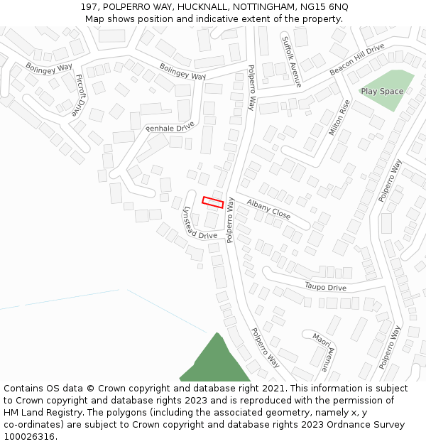 197, POLPERRO WAY, HUCKNALL, NOTTINGHAM, NG15 6NQ: Location map and indicative extent of plot