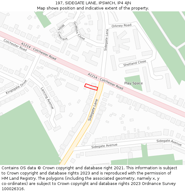 197, SIDEGATE LANE, IPSWICH, IP4 4JN: Location map and indicative extent of plot