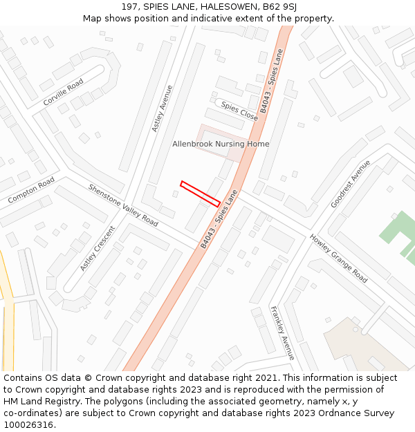 197, SPIES LANE, HALESOWEN, B62 9SJ: Location map and indicative extent of plot