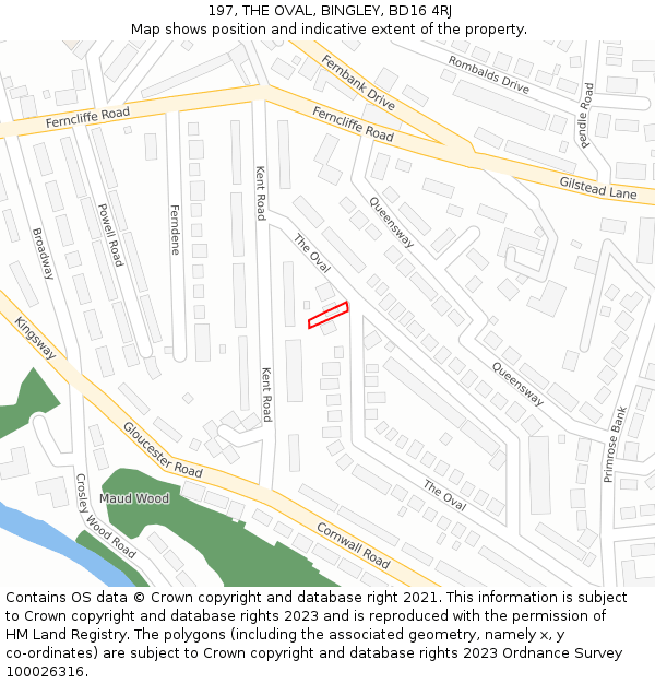 197, THE OVAL, BINGLEY, BD16 4RJ: Location map and indicative extent of plot