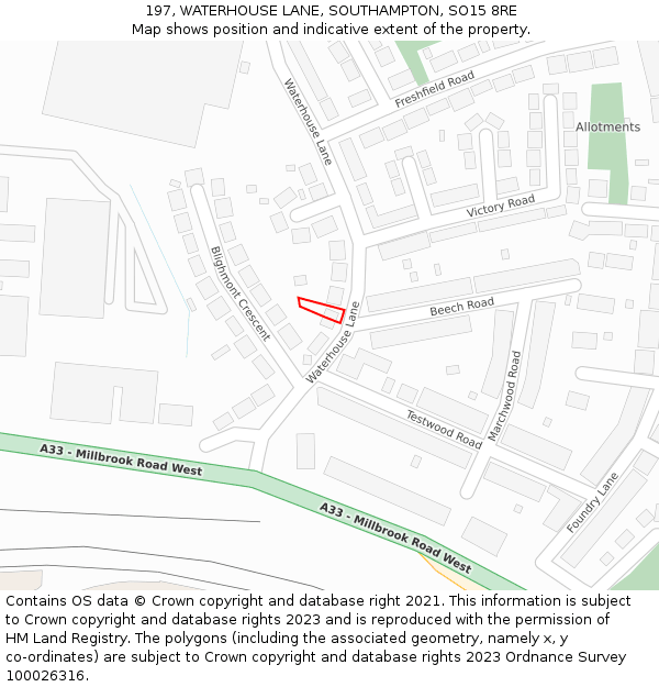 197, WATERHOUSE LANE, SOUTHAMPTON, SO15 8RE: Location map and indicative extent of plot