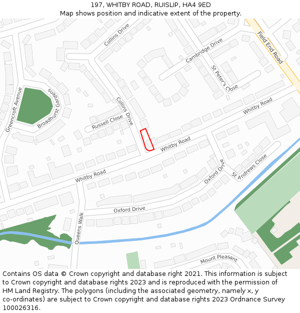 197, WHITBY ROAD, RUISLIP, HA4 9ED: Location map and indicative extent of plot