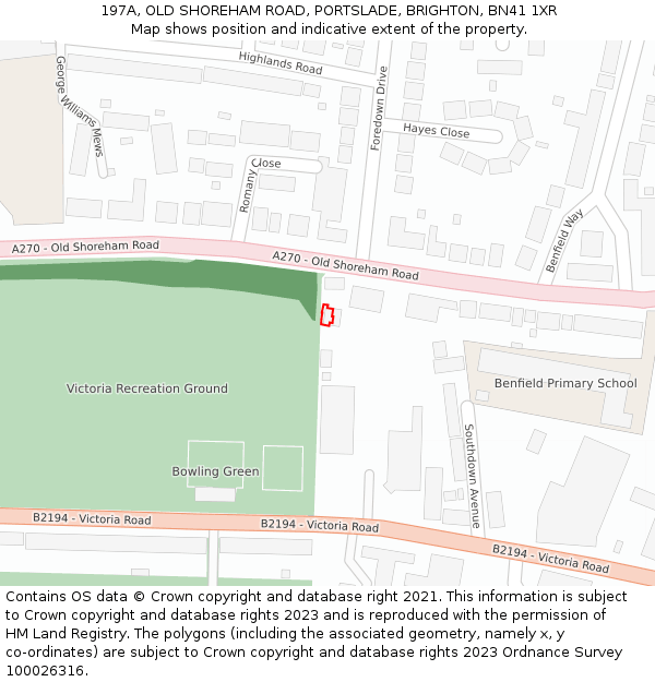197A, OLD SHOREHAM ROAD, PORTSLADE, BRIGHTON, BN41 1XR: Location map and indicative extent of plot