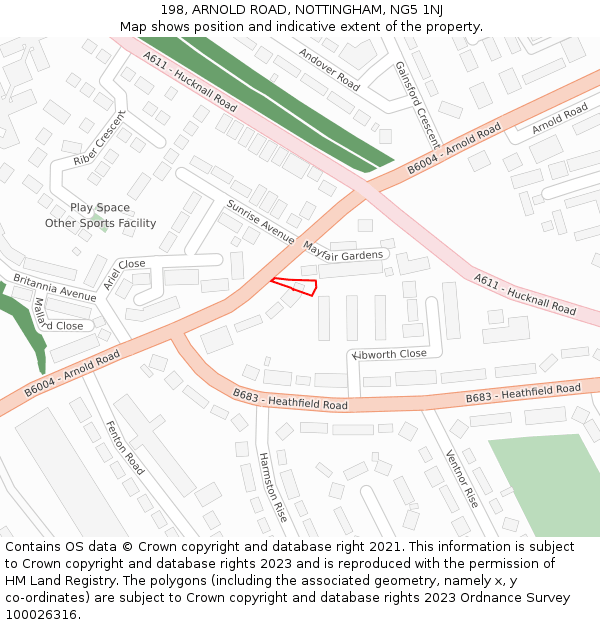 198, ARNOLD ROAD, NOTTINGHAM, NG5 1NJ: Location map and indicative extent of plot