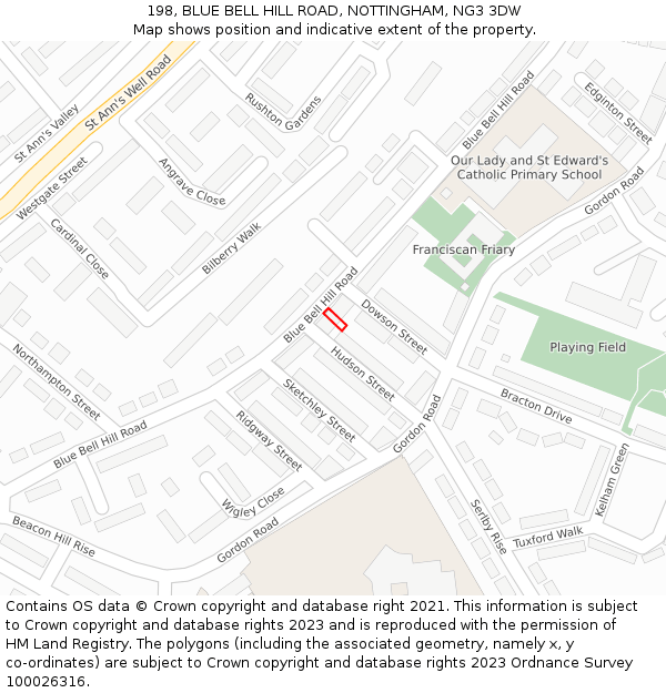 198, BLUE BELL HILL ROAD, NOTTINGHAM, NG3 3DW: Location map and indicative extent of plot