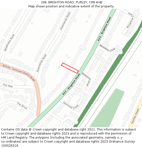 198, BRIGHTON ROAD, PURLEY, CR8 4HB: Location map and indicative extent of plot