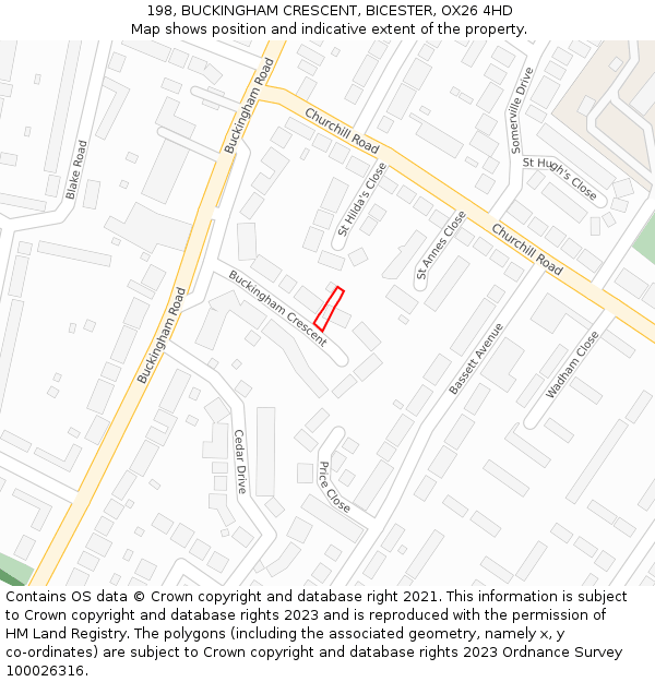 198, BUCKINGHAM CRESCENT, BICESTER, OX26 4HD: Location map and indicative extent of plot