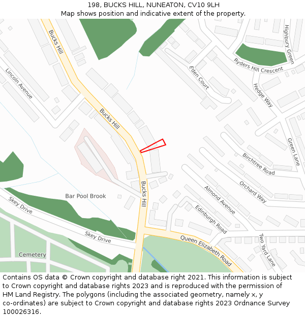 198, BUCKS HILL, NUNEATON, CV10 9LH: Location map and indicative extent of plot