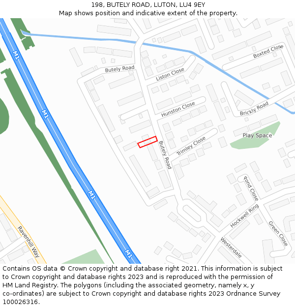 198, BUTELY ROAD, LUTON, LU4 9EY: Location map and indicative extent of plot