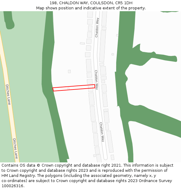 198, CHALDON WAY, COULSDON, CR5 1DH: Location map and indicative extent of plot