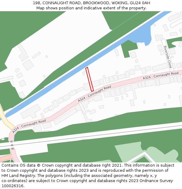 198, CONNAUGHT ROAD, BROOKWOOD, WOKING, GU24 0AH: Location map and indicative extent of plot