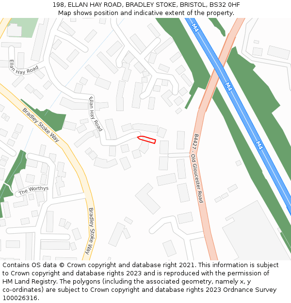 198, ELLAN HAY ROAD, BRADLEY STOKE, BRISTOL, BS32 0HF: Location map and indicative extent of plot