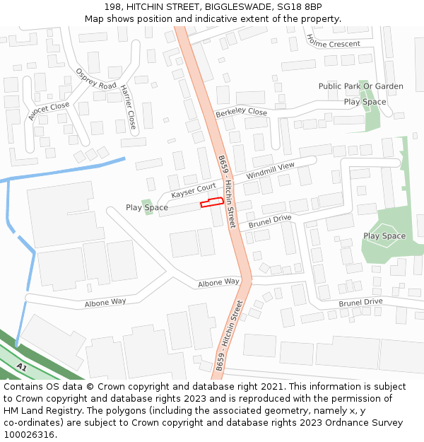 198, HITCHIN STREET, BIGGLESWADE, SG18 8BP: Location map and indicative extent of plot