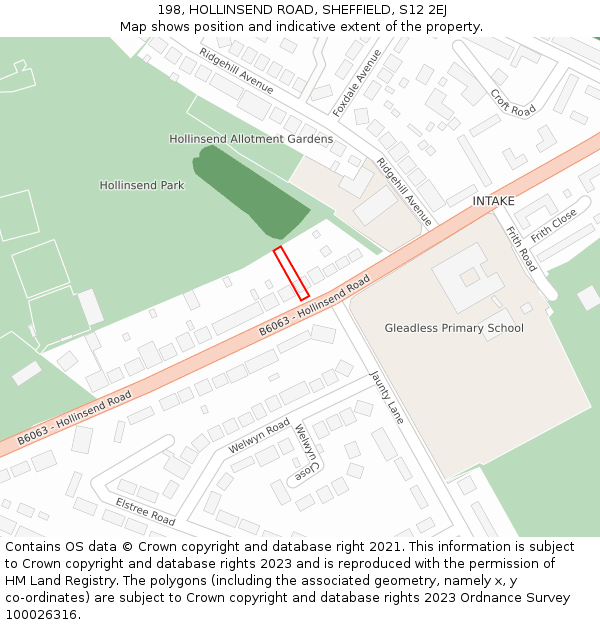 198, HOLLINSEND ROAD, SHEFFIELD, S12 2EJ: Location map and indicative extent of plot