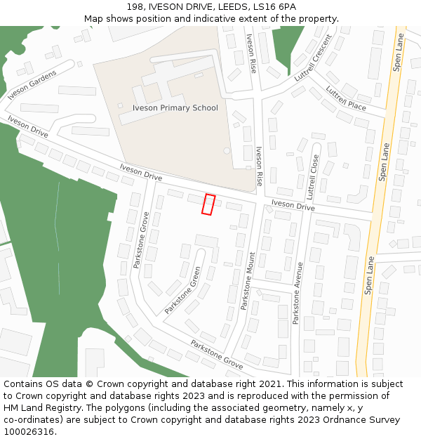 198, IVESON DRIVE, LEEDS, LS16 6PA: Location map and indicative extent of plot