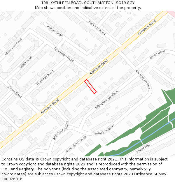 198, KATHLEEN ROAD, SOUTHAMPTON, SO19 8GY: Location map and indicative extent of plot