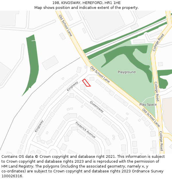 198, KINGSWAY, HEREFORD, HR1 1HE: Location map and indicative extent of plot