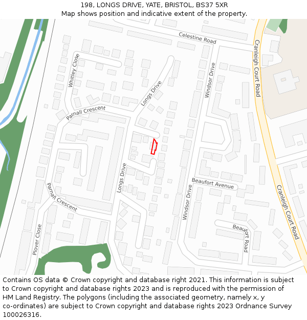 198, LONGS DRIVE, YATE, BRISTOL, BS37 5XR: Location map and indicative extent of plot