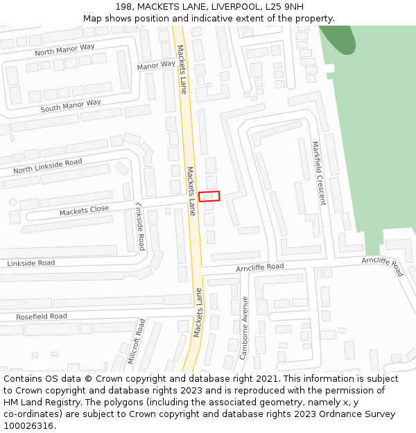 198, MACKETS LANE, LIVERPOOL, L25 9NH: Location map and indicative extent of plot