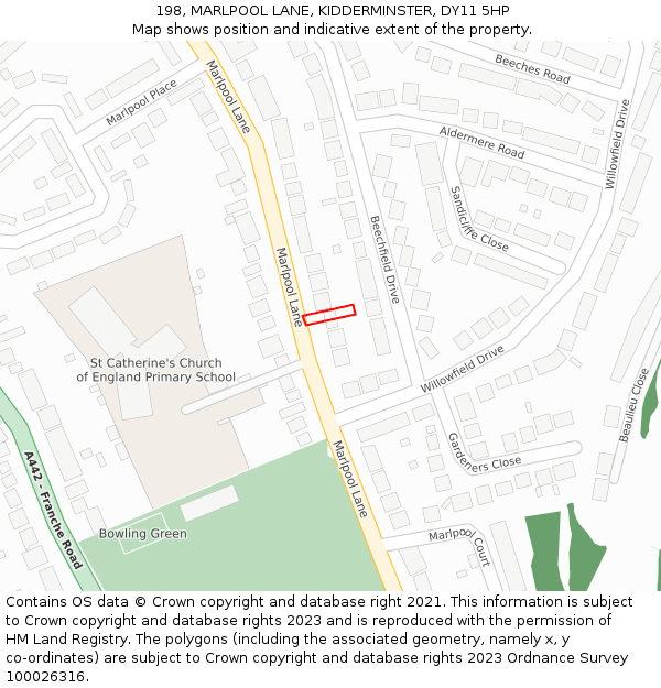 198, MARLPOOL LANE, KIDDERMINSTER, DY11 5HP: Location map and indicative extent of plot