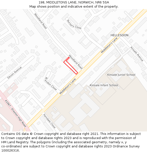 198, MIDDLETONS LANE, NORWICH, NR6 5SA: Location map and indicative extent of plot
