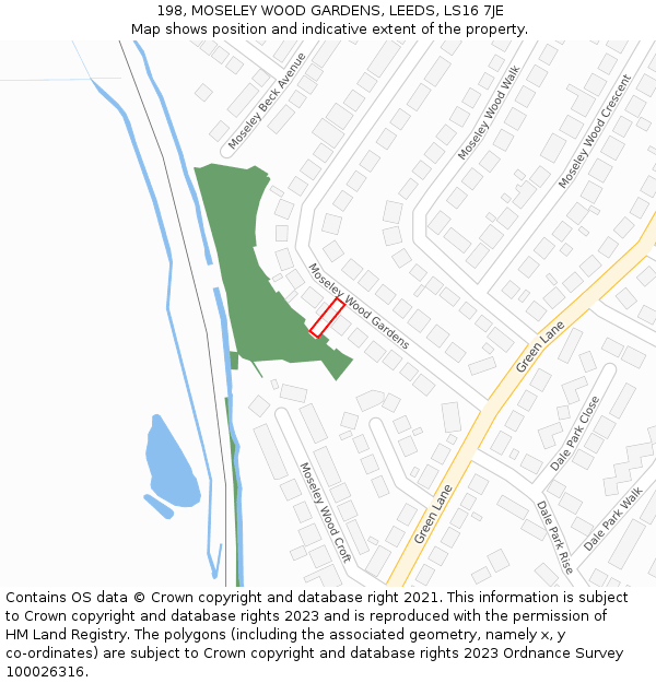 198, MOSELEY WOOD GARDENS, LEEDS, LS16 7JE: Location map and indicative extent of plot