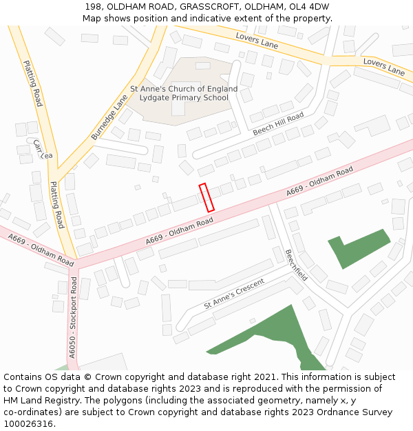 198, OLDHAM ROAD, GRASSCROFT, OLDHAM, OL4 4DW: Location map and indicative extent of plot