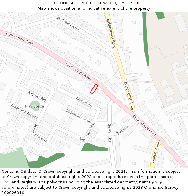198, ONGAR ROAD, BRENTWOOD, CM15 9DX: Location map and indicative extent of plot
