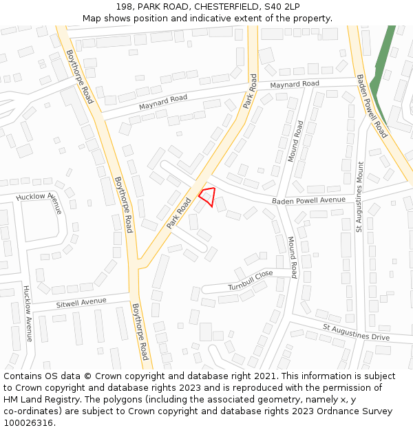 198, PARK ROAD, CHESTERFIELD, S40 2LP: Location map and indicative extent of plot