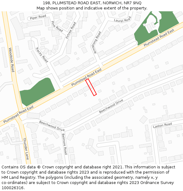 198, PLUMSTEAD ROAD EAST, NORWICH, NR7 9NQ: Location map and indicative extent of plot