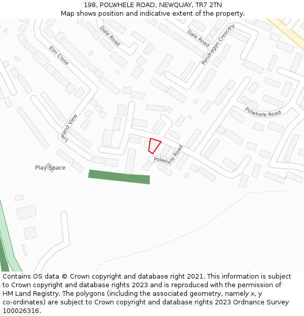 198, POLWHELE ROAD, NEWQUAY, TR7 2TN: Location map and indicative extent of plot