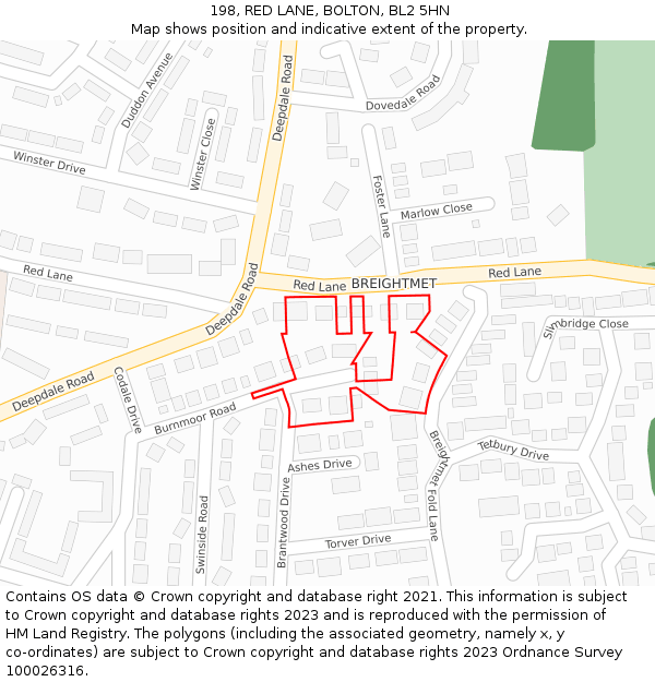 198, RED LANE, BOLTON, BL2 5HN: Location map and indicative extent of plot