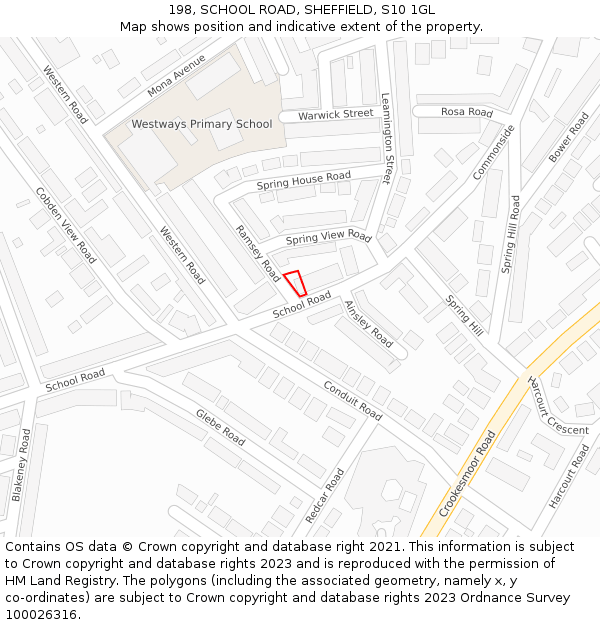 198, SCHOOL ROAD, SHEFFIELD, S10 1GL: Location map and indicative extent of plot