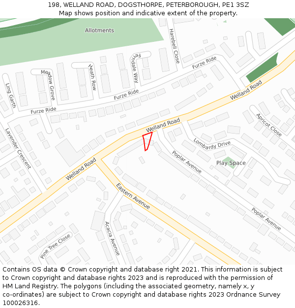 198, WELLAND ROAD, DOGSTHORPE, PETERBOROUGH, PE1 3SZ: Location map and indicative extent of plot