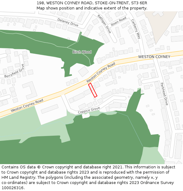198, WESTON COYNEY ROAD, STOKE-ON-TRENT, ST3 6ER: Location map and indicative extent of plot