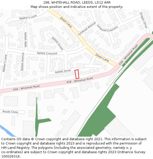 198, WHITEHALL ROAD, LEEDS, LS12 4AR: Location map and indicative extent of plot