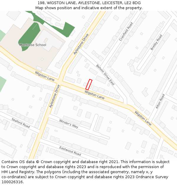 198, WIGSTON LANE, AYLESTONE, LEICESTER, LE2 8DG: Location map and indicative extent of plot