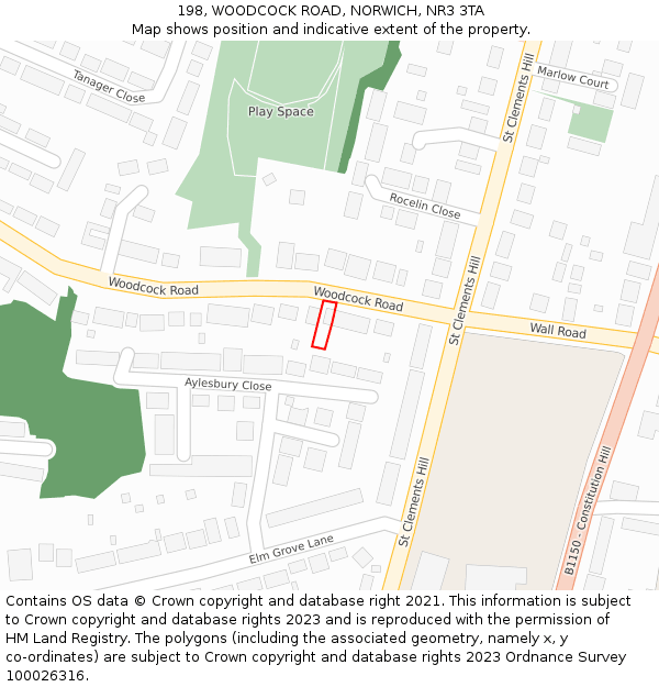 198, WOODCOCK ROAD, NORWICH, NR3 3TA: Location map and indicative extent of plot