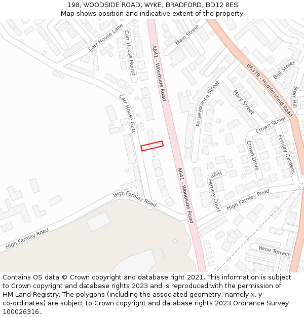 198, WOODSIDE ROAD, WYKE, BRADFORD, BD12 8ES: Location map and indicative extent of plot