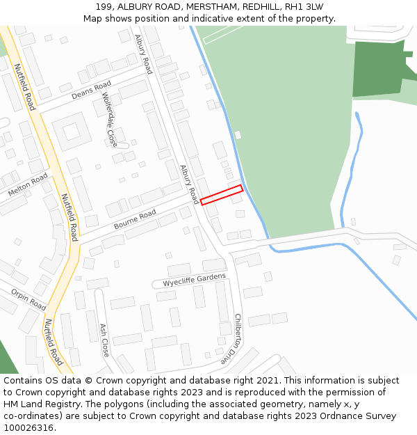 199, ALBURY ROAD, MERSTHAM, REDHILL, RH1 3LW: Location map and indicative extent of plot
