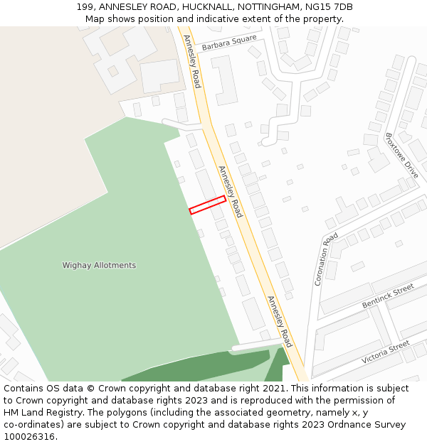 199, ANNESLEY ROAD, HUCKNALL, NOTTINGHAM, NG15 7DB: Location map and indicative extent of plot