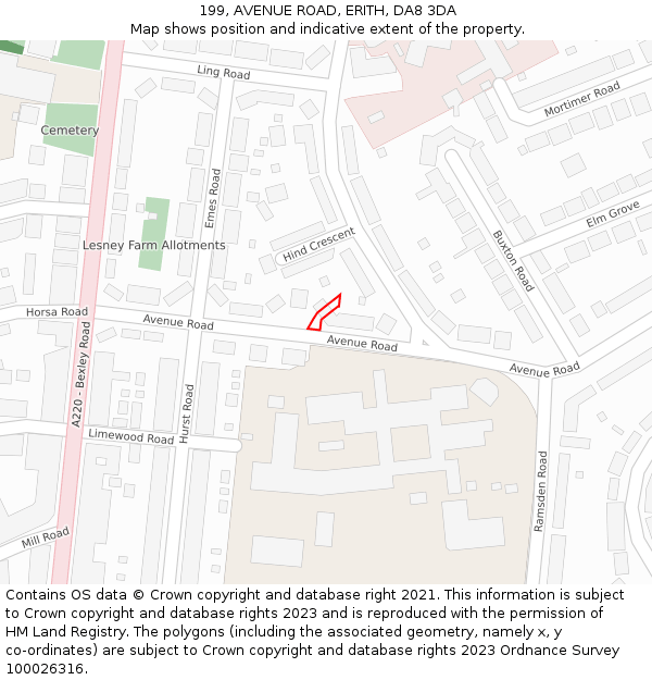199, AVENUE ROAD, ERITH, DA8 3DA: Location map and indicative extent of plot