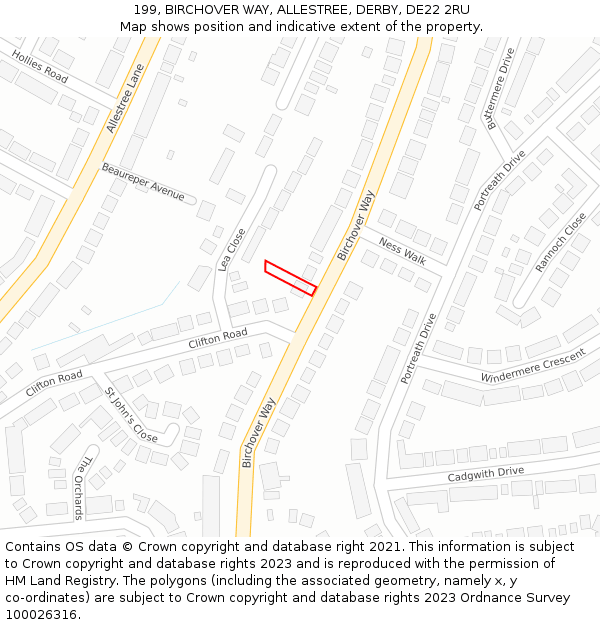 199, BIRCHOVER WAY, ALLESTREE, DERBY, DE22 2RU: Location map and indicative extent of plot